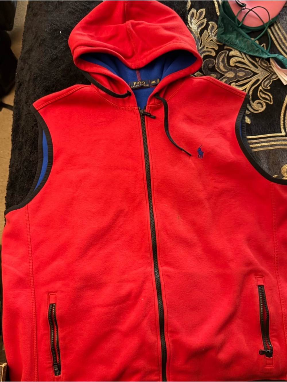 Polo by Ralph Lauren Red Hooded Fleece with Blue Lining